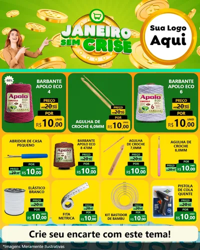 Modelo de Rede Social para Feed Instagram com o tema Janeiro Sem Crise para Armarinho e Aviamentos