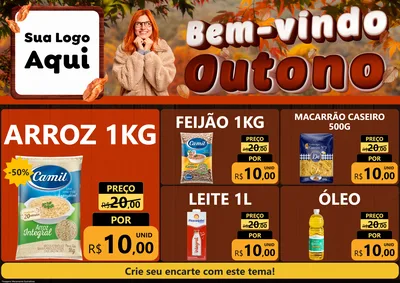 Modelo de Encarte para Encarte A4 Horizontal com o tema Bem-vindo Outono para Supermercado