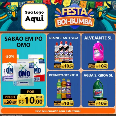 Modelo de Rede Social para Feed Facebook com o tema Festa Boi Bumbá para Produtos de Limpeza