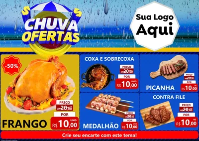 Modelo de Encarte para Encarte A4 Horizontal com o tema Chuva de Ofertas para Assados