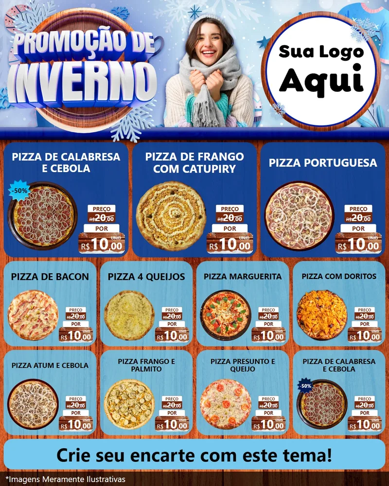 Modelo de Rede Social para Feed Instagram com o tema Promoção de Inverno para Pizzaria