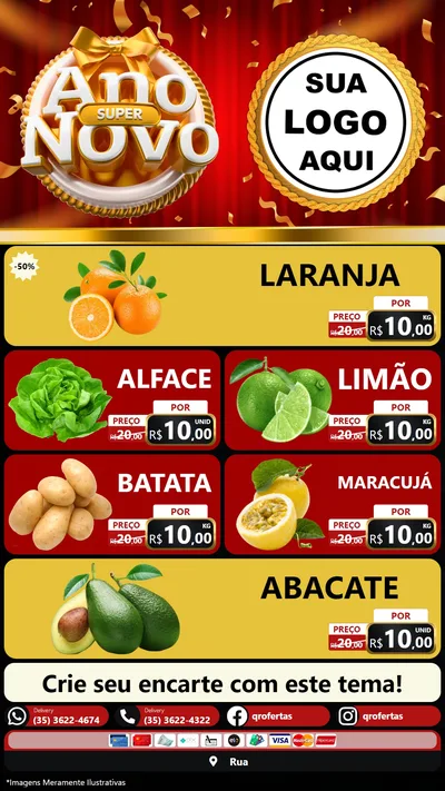 Modelo de TV para TV Vertical com o tema Super Ano Novo para Hortifrúti