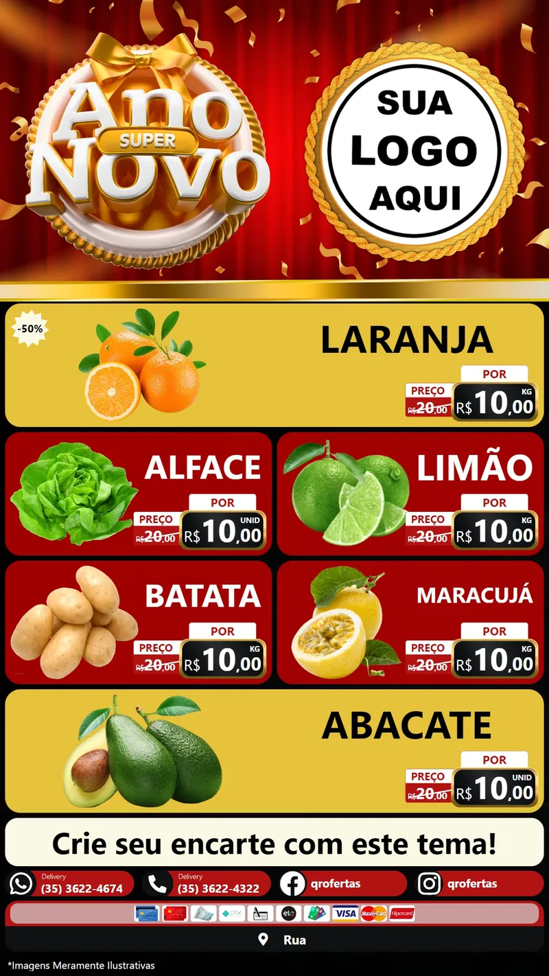Modelo de TV para TV Vertical com o tema Super Ano Novo para Hortifrúti