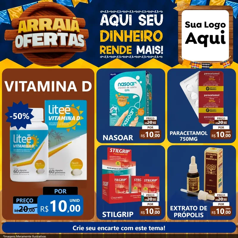 Modelo de Rede Social para Feed Facebook com o tema Arraiá de Ofertas - Junina para Farmácia