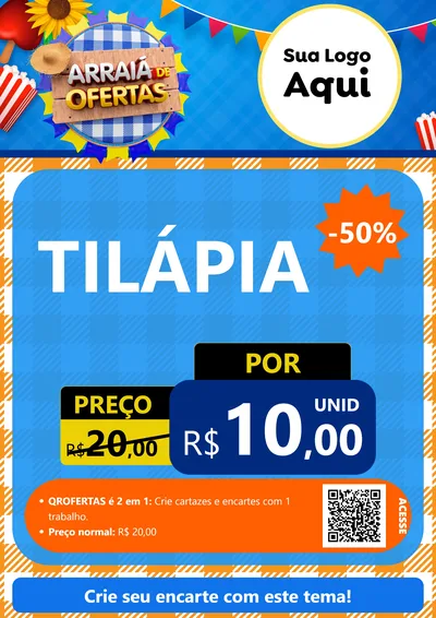 Modelo de Cartaz para Cartaz A4 Vertical com o tema Arraiá de Ofertas para Peixaria