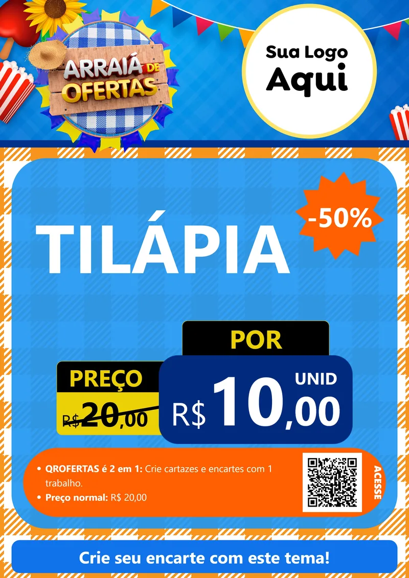 Modelo de Cartaz para Cartaz A4 Vertical com o tema Arraiá de Ofertas para Peixaria