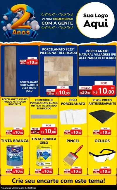 Modelo de Encarte para Encarte Grande com o tema Aniversário de 2 anos para Pisos e revestimentos