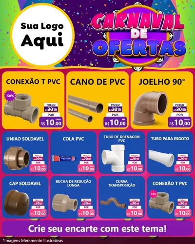 Modelo de Rede Social para Feed Instagram com o tema Carnaval de Ofertas para Tubos e conexões