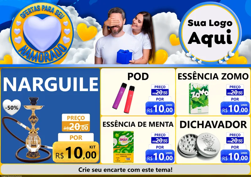 Modelo de Encarte para Encarte A4 Horizontal com o tema Ofertas Para Seu Namorado para Tabacaria