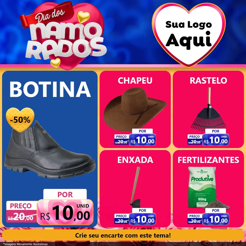 Modelo de Rede Social para Feed Facebook com o tema Dia dos namorados para Agropecuária