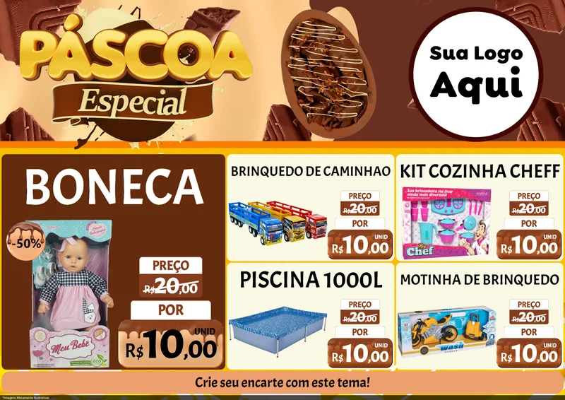 Modelo de Encarte para Encarte A4 Horizontal com o tema Páscoa Especial para Brinquedos