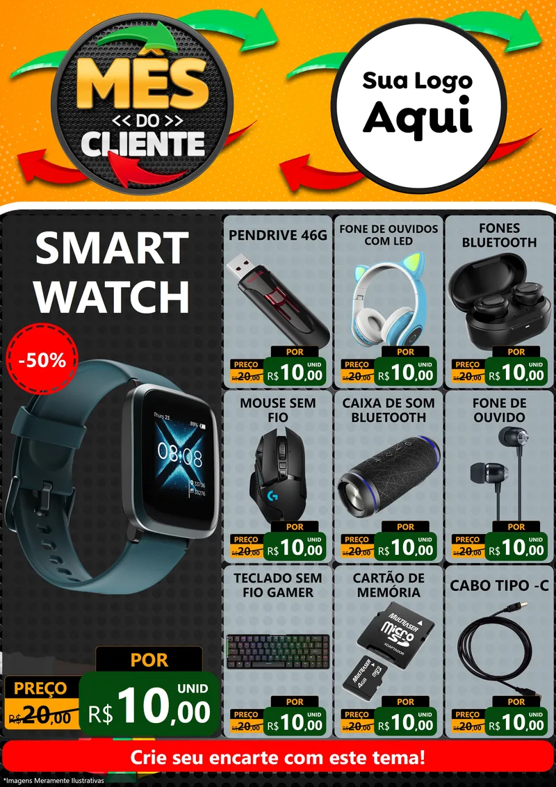 Modelo de Encarte para Encarte A4 Vertical com o tema Mês do Cliente para Informática