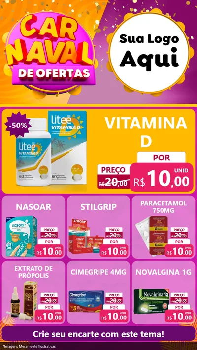 Modelo de Rede Social para Stories com o tema Carnaval de Ofertas para Farmácia