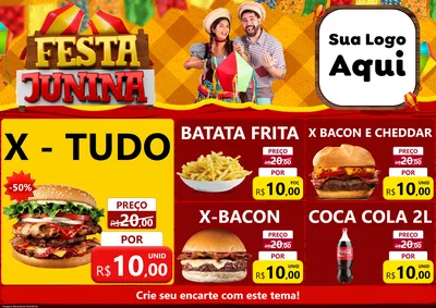 Modelo de Encarte para Encarte A4 Horizontal com o tema Festa Junina para Hamburgueria