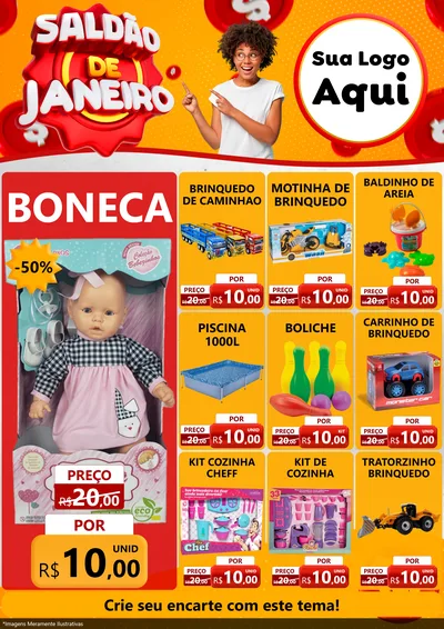 Modelo de Encarte para Encarte A4 Vertical com o tema Saldão de Janeiro para Brinquedos