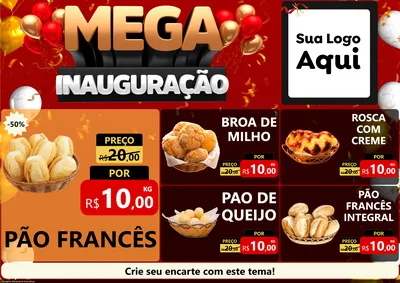 Modelo de Encarte para Encarte A4 Horizontal com o tema Mega Inauguração para Padaria
