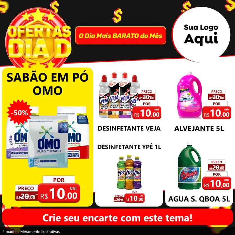 Modelo de Rede Social para Feed Facebook com o tema Dia D para Produtos de Limpeza