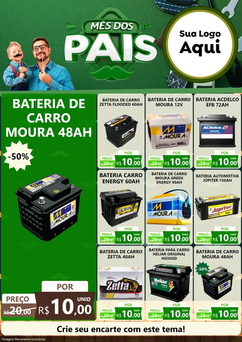 Modelo de Encarte para Encarte A4 Vertical com o tema Mês dos Pais para Baterias Elétricas