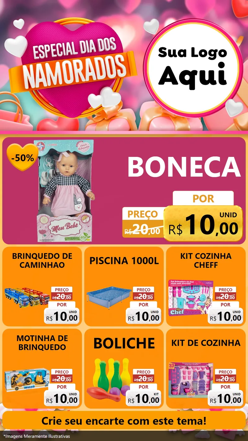 Modelo de Rede Social para Stories com o tema Especial Dia dos Namorados para Brinquedos