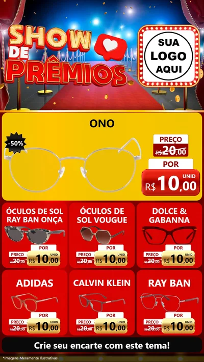 Modelo de Rede Social para Stories com o tema Show de Prêmios para Óticas