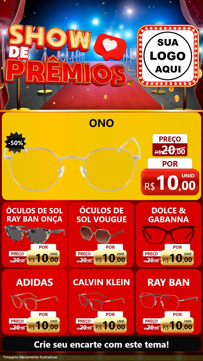 Modelo de Rede Social para Stories com o tema Show de Prêmios para Óticas