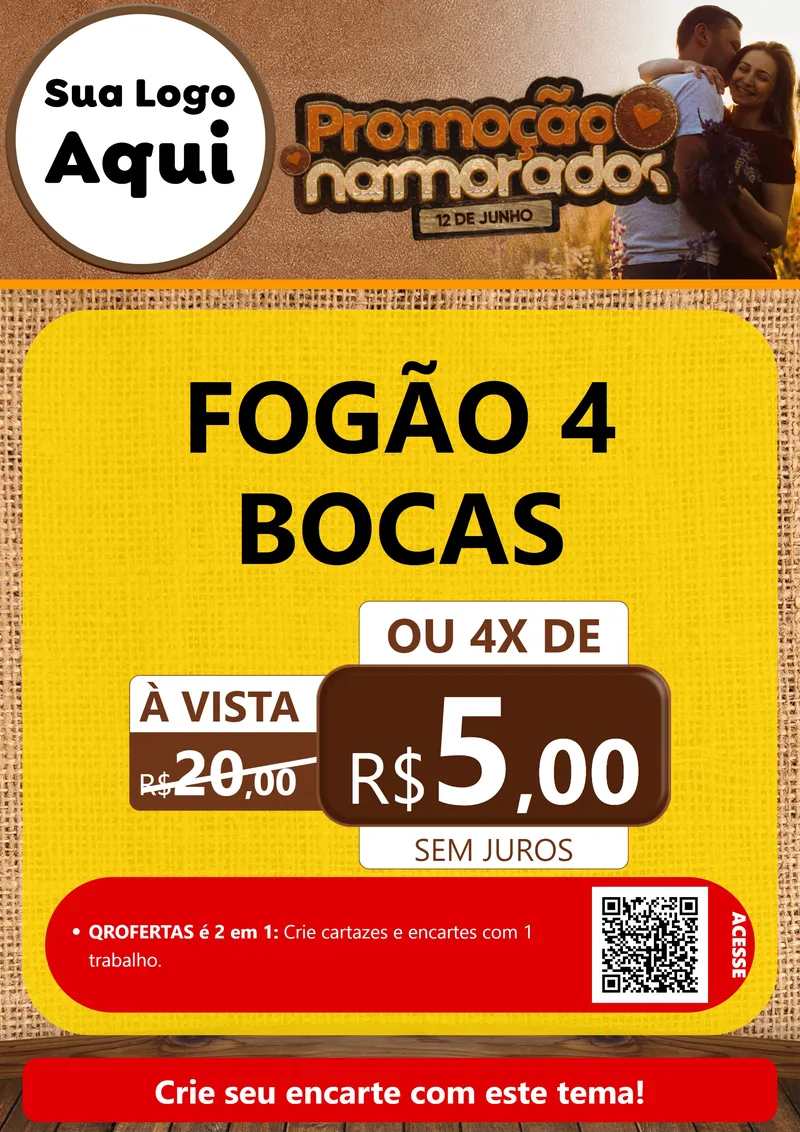 Modelo de Cartaz para Cartaz A4 Vertical com o tema Promoção Namorados para Móveis e Eletro