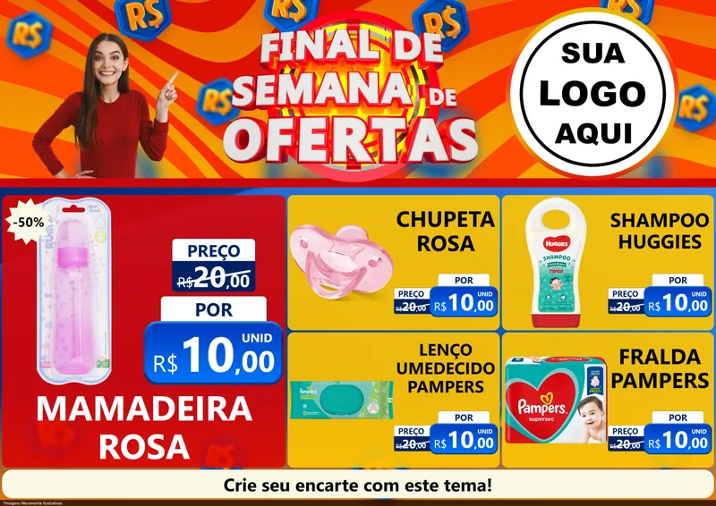 Modelo de Encarte para Encarte A4 Horizontal com o tema Final de Semana de Ofertas para Bebês