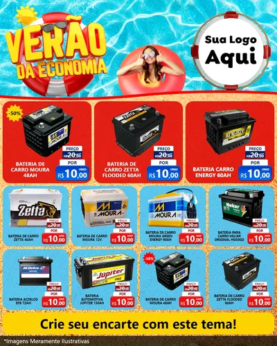 Modelo de Rede Social para Feed Instagram com o tema Verão da Economia para Baterias Elétricas