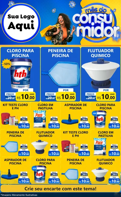 Modelo de Encarte para Encarte Grande com o tema Mês do Consumidor para Produtos para Piscina