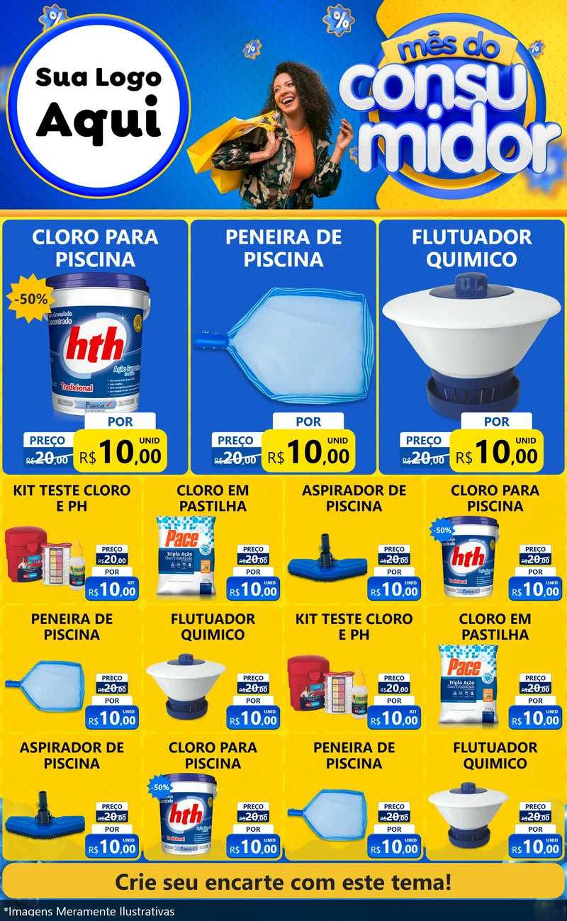 Modelo de Encarte para Encarte Grande com o tema Mês do Consumidor para Produtos para Piscina