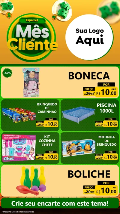 Modelo de TV para TV Vertical com o tema Especial Mês do Cliente para Brinquedos