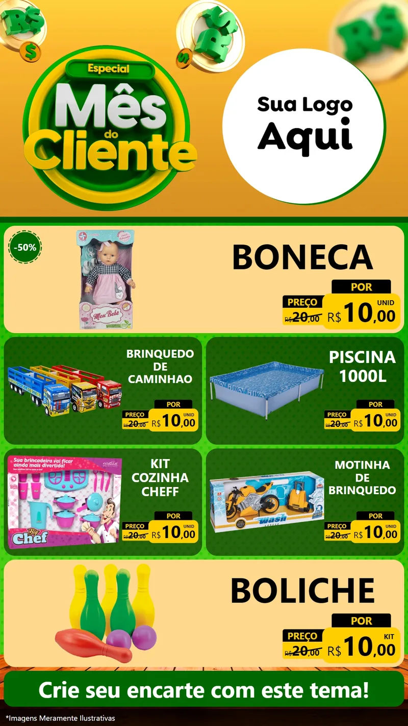 Modelo de TV para TV Vertical com o tema Especial Mês do Cliente para Brinquedos