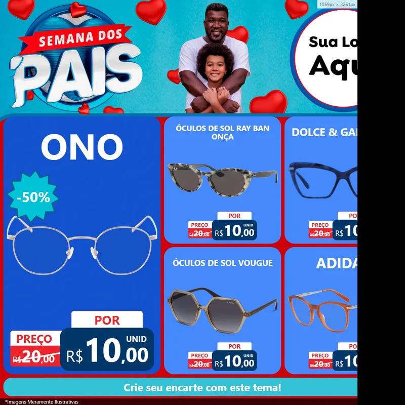Modelo de Rede Social para Feed Facebook com o tema Semana Dos Pais para Óticas
