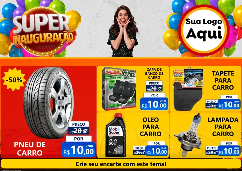 Modelo de Encarte para Encarte A4 Horizontal com o tema Super Inauguração para Auto peças
