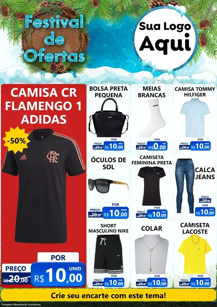 Modelo de Encarte para Encarte A4 Vertical com o tema Festival de Ofertas - Inverno para Roupas e acessórios