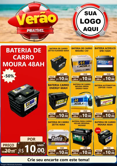 Modelo de Encarte para Encarte A4 Vertical com o tema Verão Imbatível para Baterias Elétricas