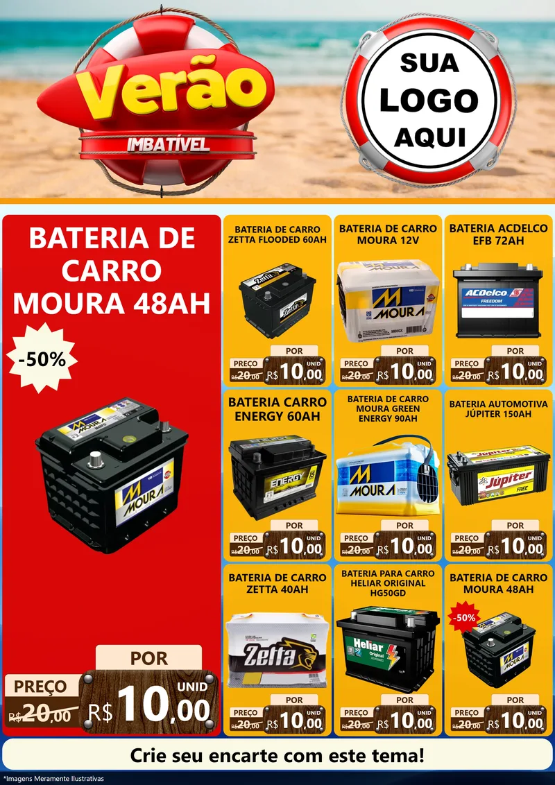 Modelo de Encarte para Encarte A4 Vertical com o tema Verão Imbatível para Baterias Elétricas