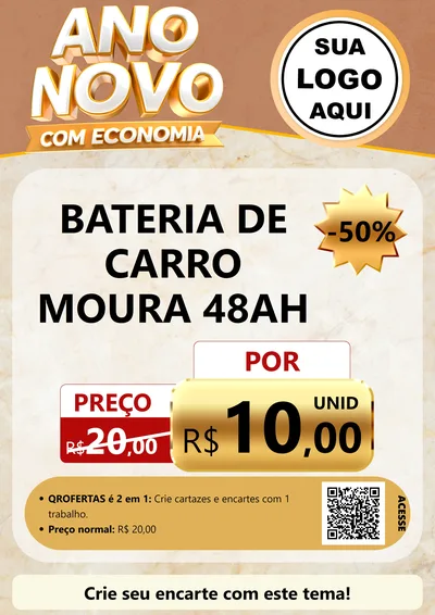 Modelo de Cartaz para Cartaz A4 Vertical com o tema Ano Novo Com Economia para Baterias Elétricas