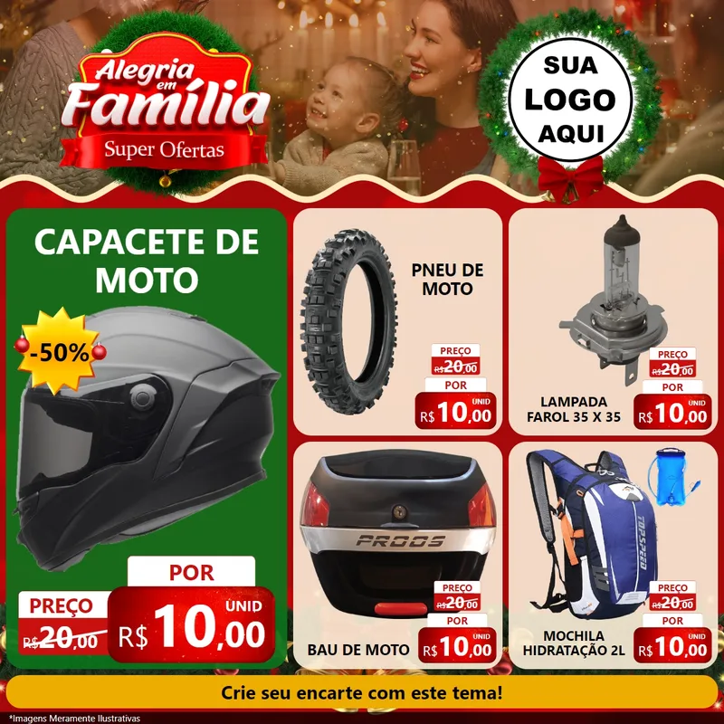 Modelo de Rede Social para Feed Facebook com o tema Alegria Em Família - Super Ofertas para Moto peças