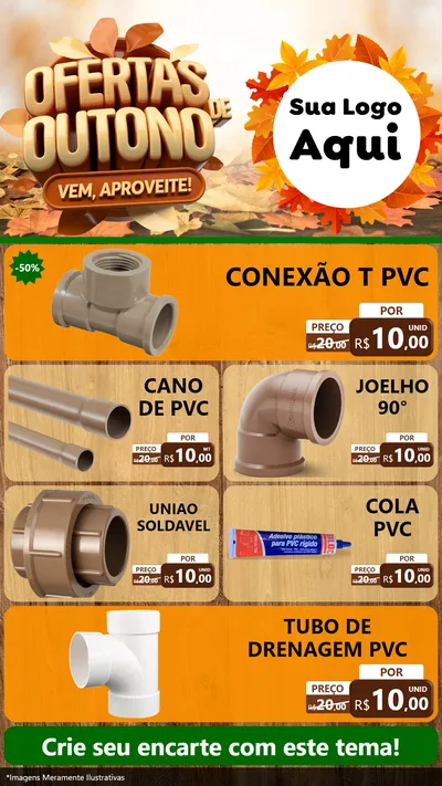Modelo de TV para TV Vertical com o tema Ofertas de Outono - Vem, Aproveite! para Tubos e conexões