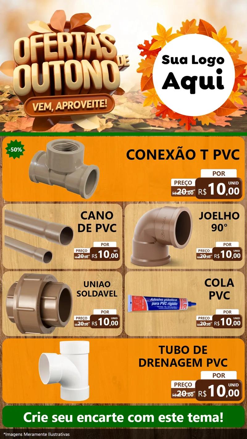 Modelo de TV para TV Vertical com o tema Ofertas de Outono - Vem, Aproveite! para Tubos e conexões