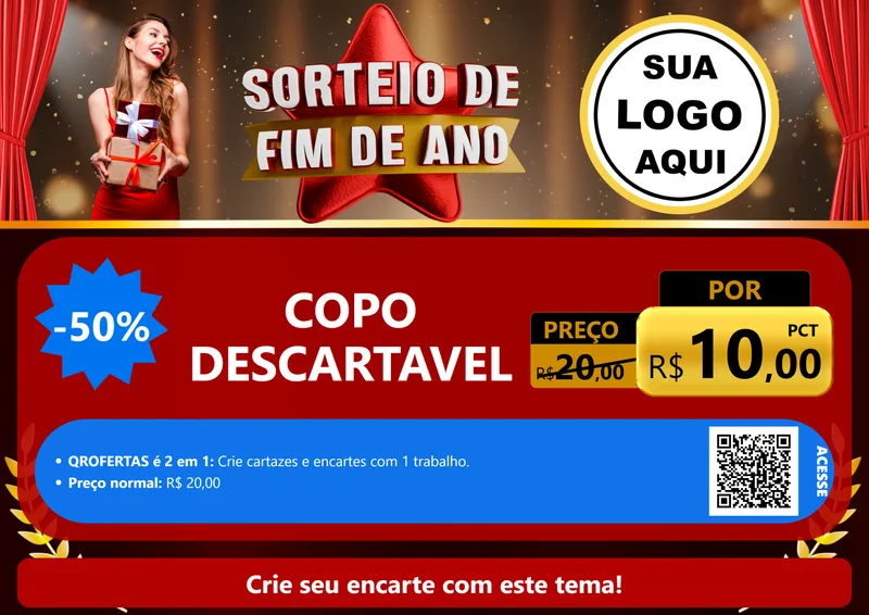 Modelo de Cartaz para Cartaz A4 Horizontal com o tema Sorteio de Fim de Ano para Embalagens