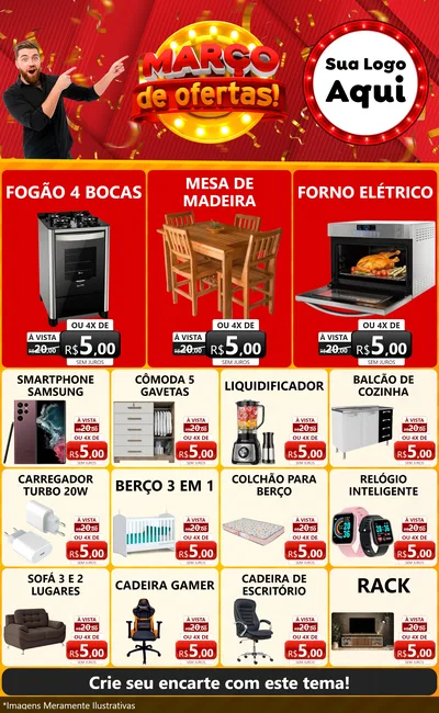 Modelo de Encarte para Encarte Grande com o tema Março de Ofertas! para Móveis e Eletro