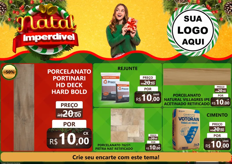 Modelo de Encarte para Encarte A4 Horizontal com o tema Natal Imperdível para Pisos e revestimentos