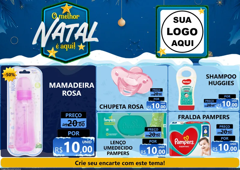 Modelo de Encarte para Encarte A4 Horizontal com o tema O Melhor Natal É Aqui! para Bebês