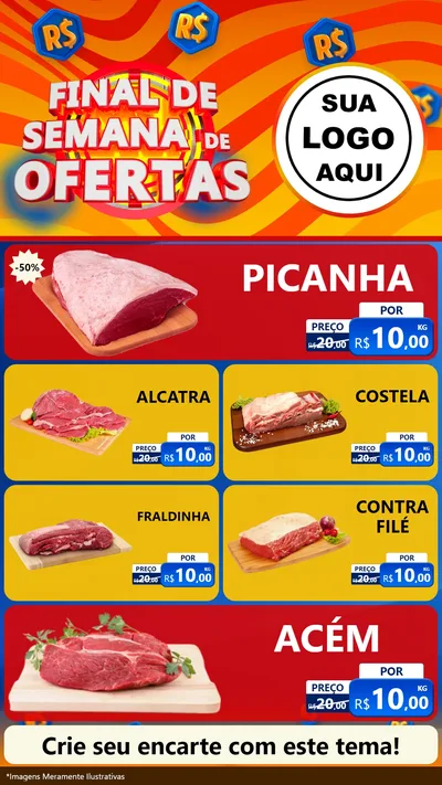 Modelo de TV para TV Vertical com o tema Final de Semana de Ofertas para Açougue