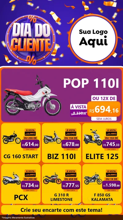 Modelo de Rede Social para Stories com o tema Dia do Cliente para Concessionaria de Motos