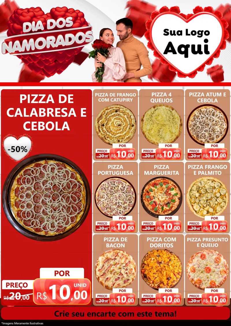 Modelo de Encarte para Encarte A4 Vertical com o tema Dia dos Namorados para Pizzaria