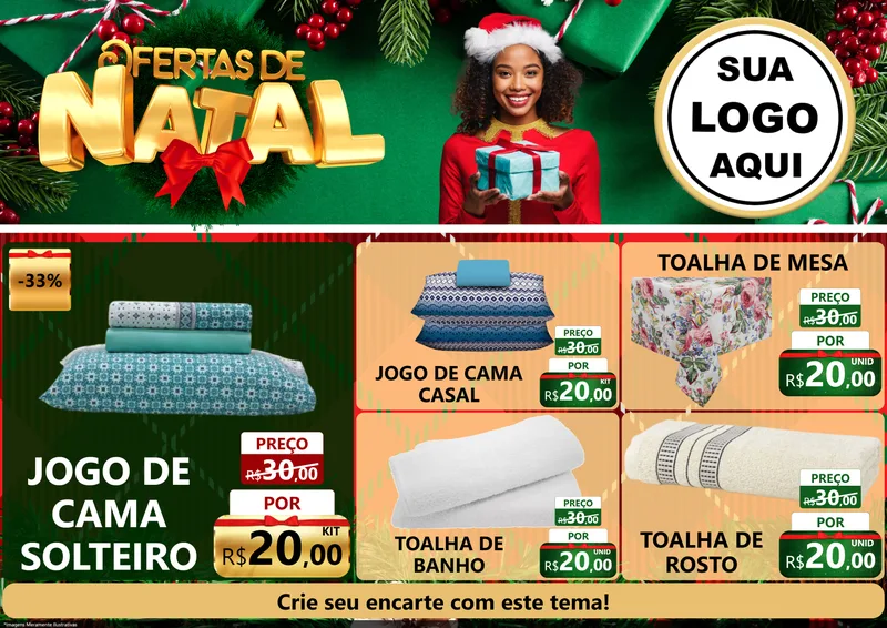 Modelo de Encarte para Encarte A4 Horizontal com o tema Ofertas de Natal para Cama, Mesa e Banho
