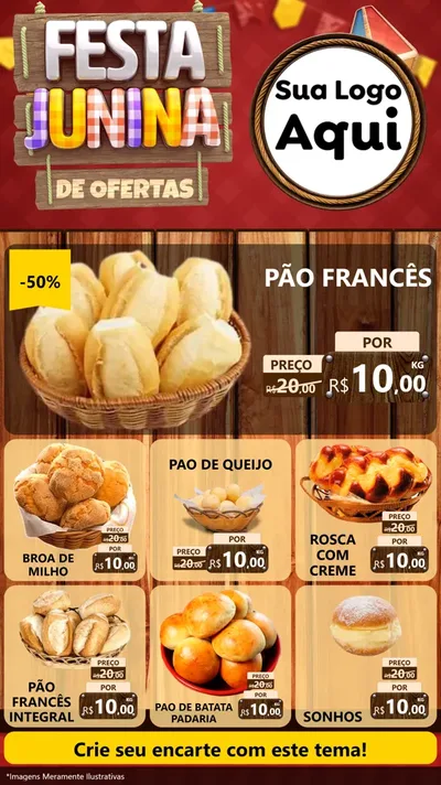 Modelo de Rede Social para Stories com o tema Festa Junina de Ofertas para Padaria